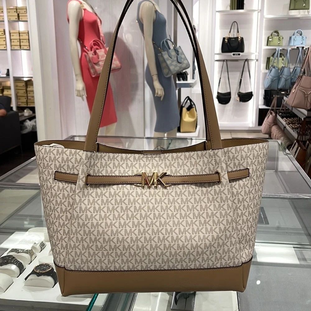 MICHAEL KORS Reed Large Logo Shoulder Tote Bag Camel Combo  NWT